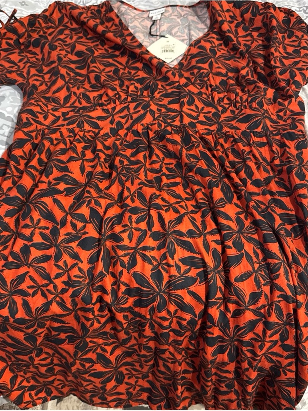 Orange& Black Floral V-Neck Dress